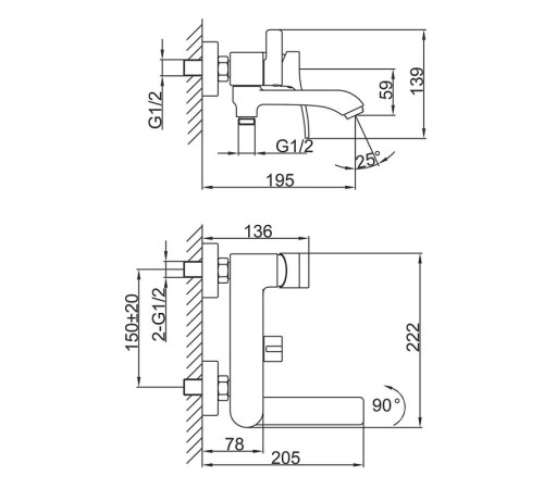 Смеситель для ванны FRAP F3275-19, оружейная сталь