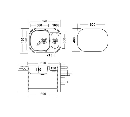 Кухонная мойка UKINOX Галант GAL620.480 15GT8K -O, 48*62