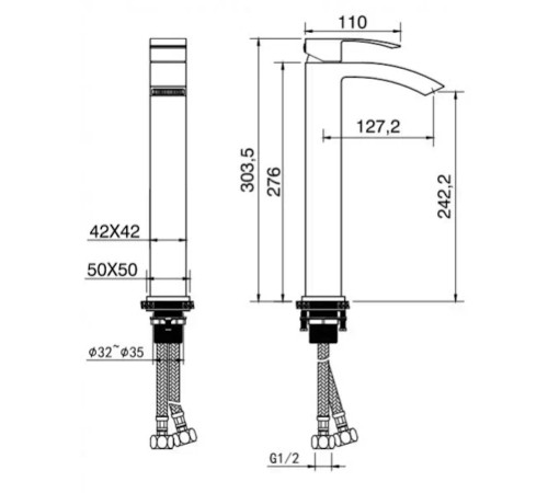 Смеситель для раковины высокий FILARETE Waterfall FL6010NK, никель