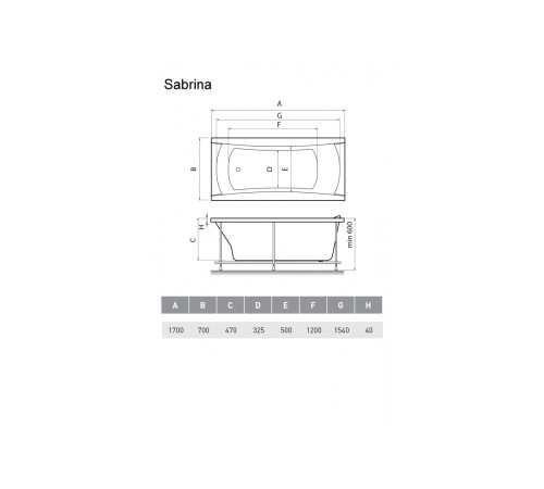Ванна акриловая Relisan SABRINA Гл000024804, 170x70