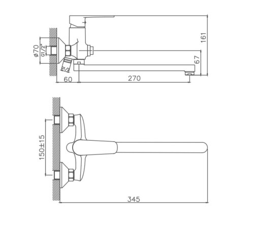 Смеситель для ванны Cron CN22523, хром