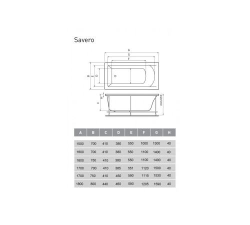Ванна акриловая Vayer Savero Гл000009147, 180x80