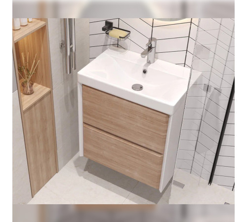 Тумба под раковину подвесная Velvex Gesso tp.GES.9696.60.2Y белый матовый/дуб сонома, 60 см