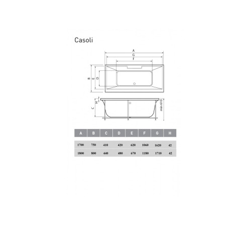 Ванна акриловая Vayer Casoli Гл000006806, 170x75