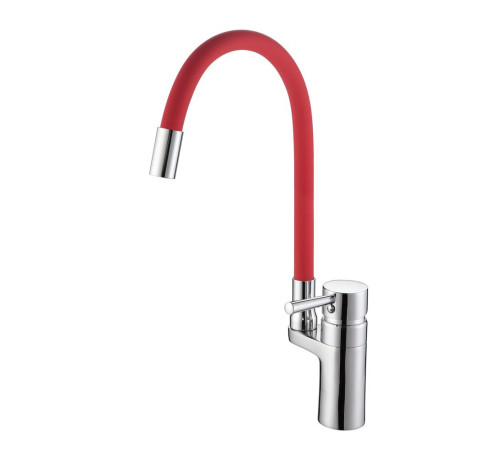 Смеситель для кухни с гибким изливом D-Lin D157315-4, хром/красный