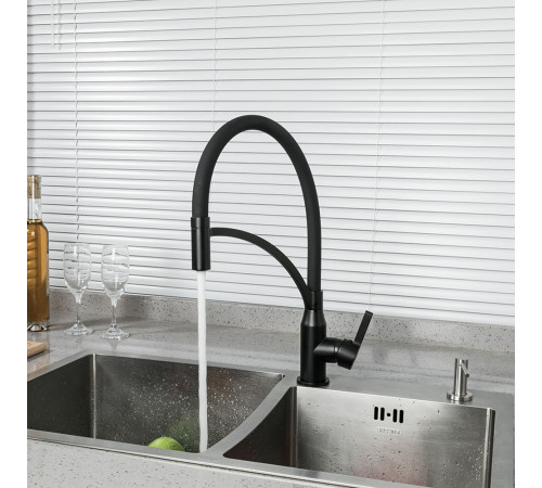 Смеситель для кухни с гибким изливом FRAP F4552-6, черный