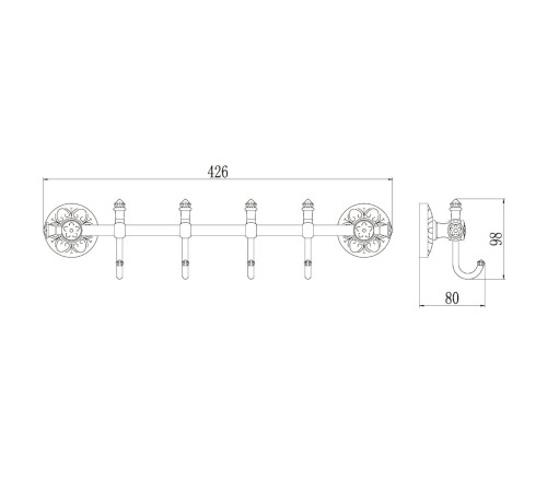 Планка с крючками Savol S-005874B, золото