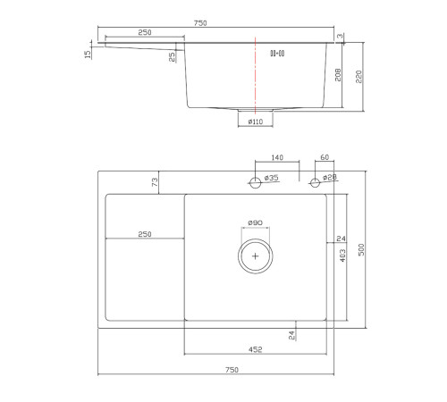 Мойка для кухни Fmark FSC7550Q-R, графит