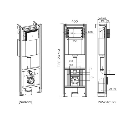 Инсталляция для подвесного унитаза Knotlor ISWC401FG, бирюзовый (серия 2)