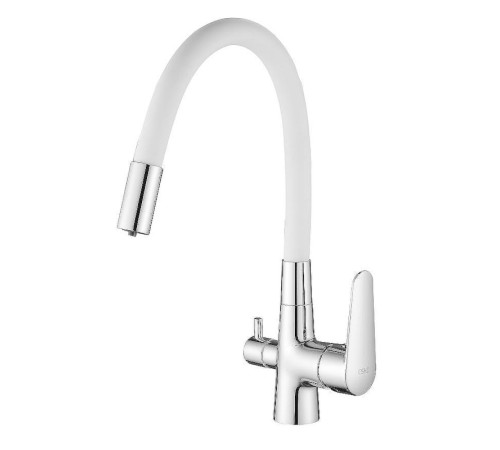 Смеситель для кухни с гибким изливом и подключением фильтра Esko Coral CL 03 W, хром/белый