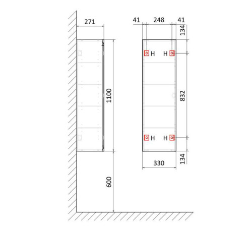 Пенал (33см) RAVAL Децент Dec.04.110/P/A/RL, антрацит