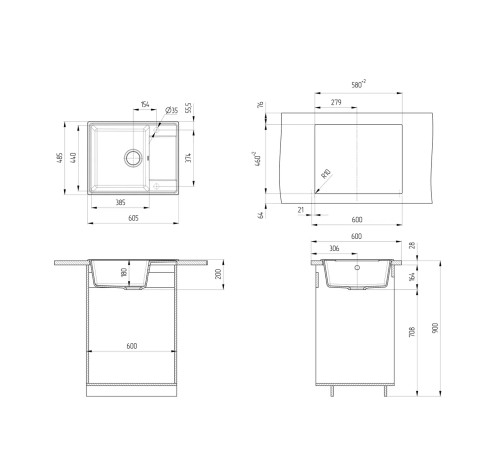 Кухонная мойка Ulgran Quartz Prima 605-10, песок