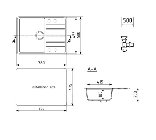 Кухонная мойка Ulgran Quartz Prima 780-07, уголь