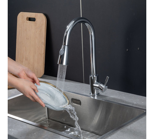 Смеситель для кухни с выдвижным изливом и режимом душ FRAP F60991, хром