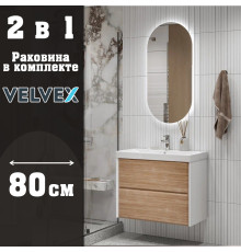 Тумба с раковиной подвесная Velvex Gesso tp.GES.9696.80.2Y белый матовый/дуб сонома, 80 см