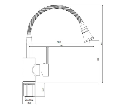 Смеситель для кухни с гибким изливом Voda Kitchen KF519, хром