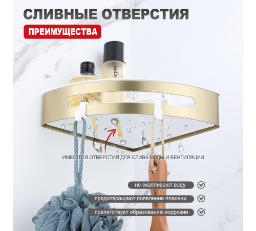 Полка для ванной комнаты угловая Raglo R340.01.03, золотой сатин