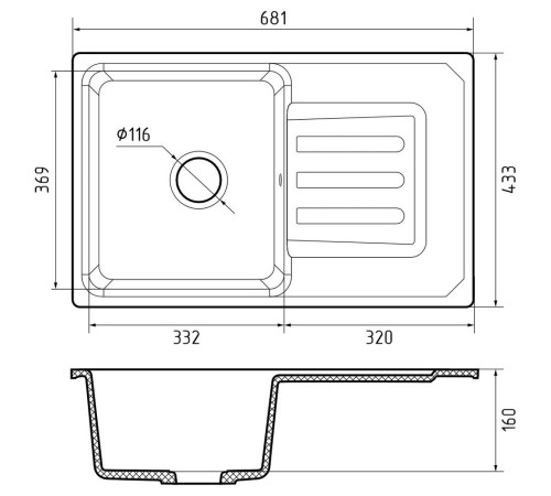 Кухонная мойка GranFest SMART 680L, бежевый