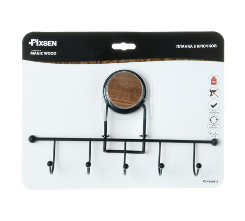 Крючок для ванной FIXSEN MAGIC WOOD FX-46005-5, черный/коричневый