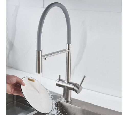 Смеситель для кухни с подключением фильтра Shevanik S178L, сатин