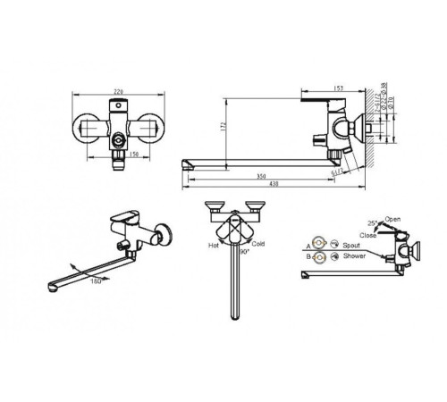 Смеситель для ванны Bravat Louise F6191183CP-01L-RUS, хром