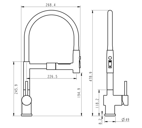 Смеситель для кухни с гибким изливом и режимом душ Fmark FS0152Q, графит
