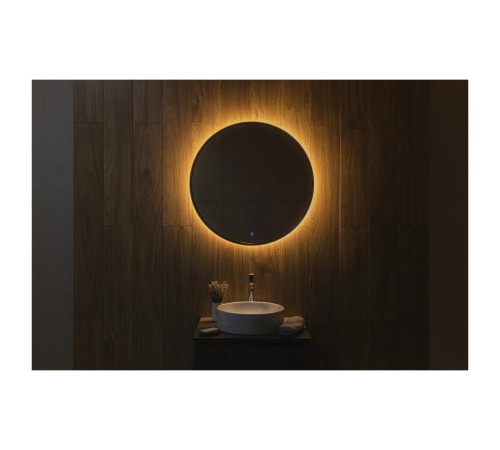 Зеркало Dreja SHINE 80х80 см, метал. рама, графит, беск. сенсор,  LED-подсветка, диммер