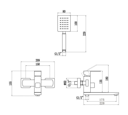 Смеситель для ванны Fmark FS8104Q, графит