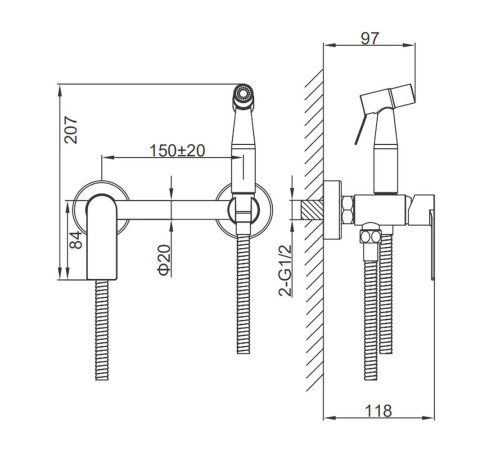 Гигиенический душ со смесителем FRAP F20806-9, оружейная сталь