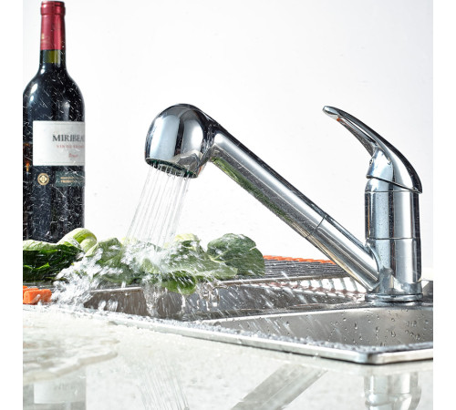Смеситель для кухни с выдвижным изливом и режимом душ FRAP F6003, хром