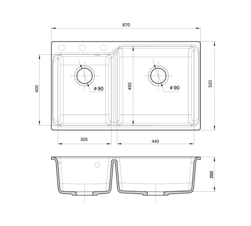 Кухонная мойка Rivelato AXEL X-90D, топаз