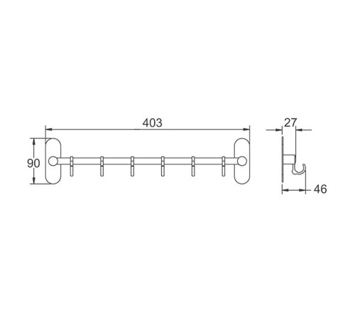 Планка с крючками FRAP F3816-6, хром