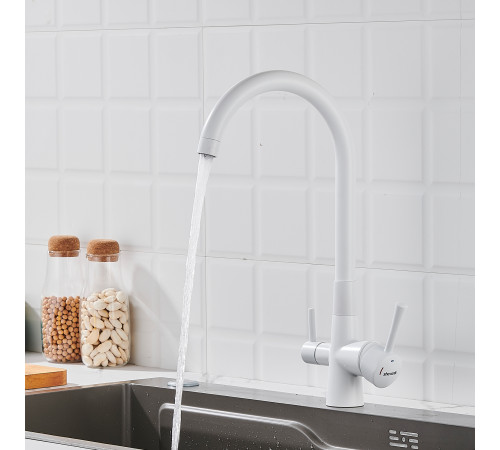 Смеситель для кухни с подключением фильтра Shevanik S428C, белый