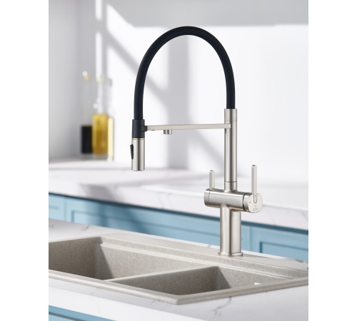 Смеситель для кухни с подключением фильтра для воды Rose R358L, сатин