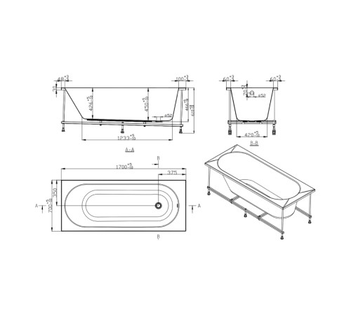 Ванна акриловая SMARTFLOW Oberon Solo SMF1877-1.7, 170x70 см