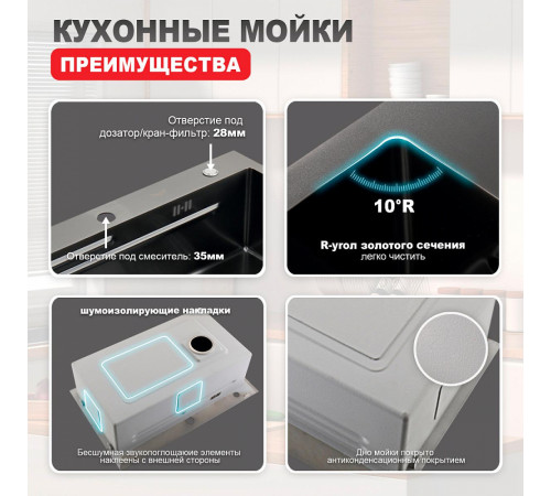 Кухонная мойка Raglo R702.7246.09, графит