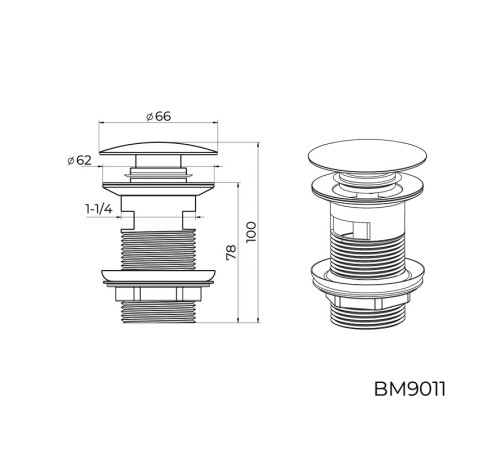 Донный клапан для раковины с переливом Knotlor BM9011GM, оружейная сталь