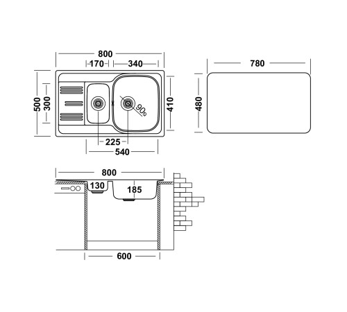 Кухонная мойка UKINOX Гранд GRL800.500 15GT8K -O, 50*80