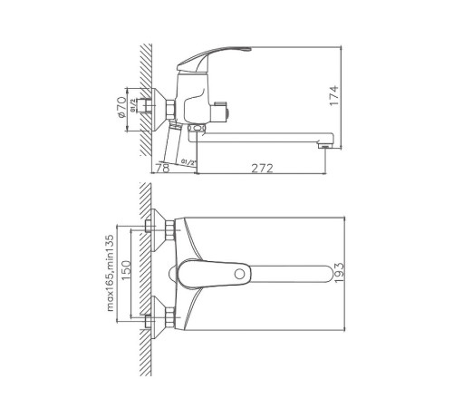 Смеситель для ванны Cron CN2221, хром