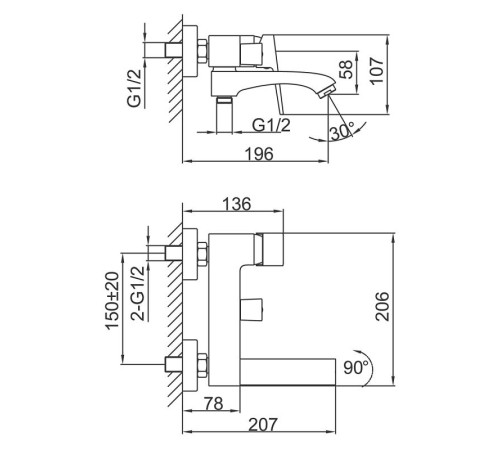 Смеситель для ванны FRAP F3276-6, черный