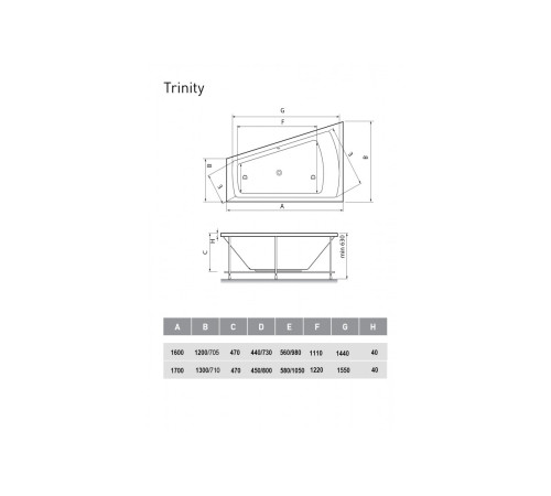 Ванна акриловая правосторонняя Vayer Trinity Гл000008157, 160x120
