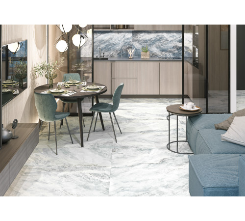 Керамогранит Delacora D12056M Waterfall Blue 60x120 серо-голубой матовый под камень / мрамор