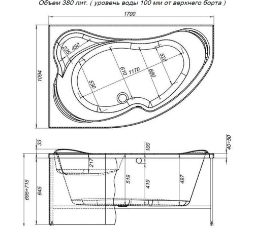 Акриловая ванна Aquanet Capri 170x110 L