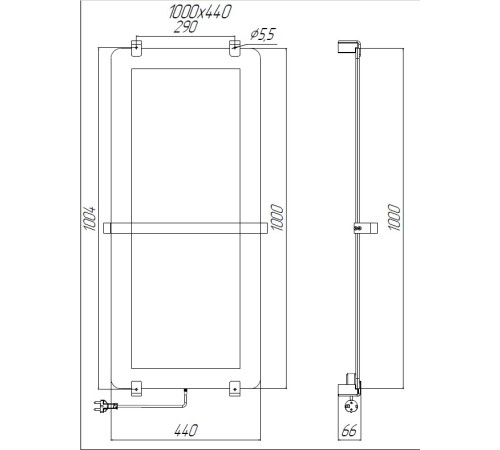 Полотенцесушитель электрический Allen Brau Infinity 100x44 с рейлингом 2.0 и креплением, серебро браш