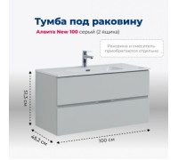 Тумба под раковину Aquanet Алвита New 100 2 ящика, серый